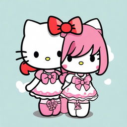 Create an image featuring two Hello Kitty characters