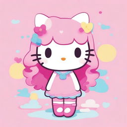 A cute Hello Kitty character with long, flowing pink hair