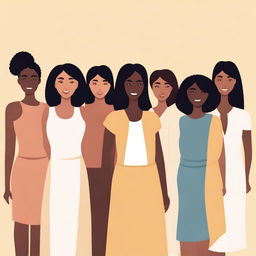 A diverse group of women from different backgrounds and cultures, standing together in a harmonious and empowering scene