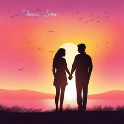 Create a romantic book cover titled 'True Love' featuring a beautiful sunset