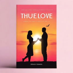 Create a romantic book cover titled 'True Love' featuring a beautiful sunset