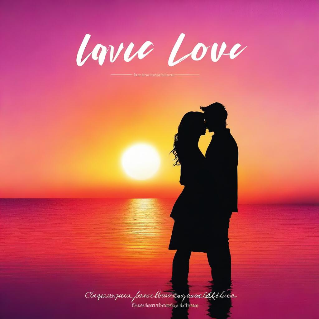 Create a romantic book cover titled 'True Love' featuring a beautiful sunset