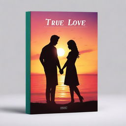 Create a romantic book cover titled 'True Love' featuring a beautiful sunset