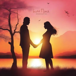 Create a romantic book cover titled 'True Love' featuring a beautiful sunset