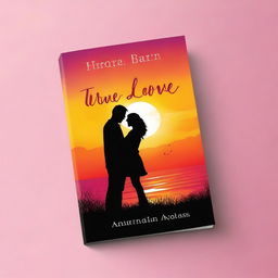 Create a romantic book cover titled 'True Love' featuring a beautiful sunset