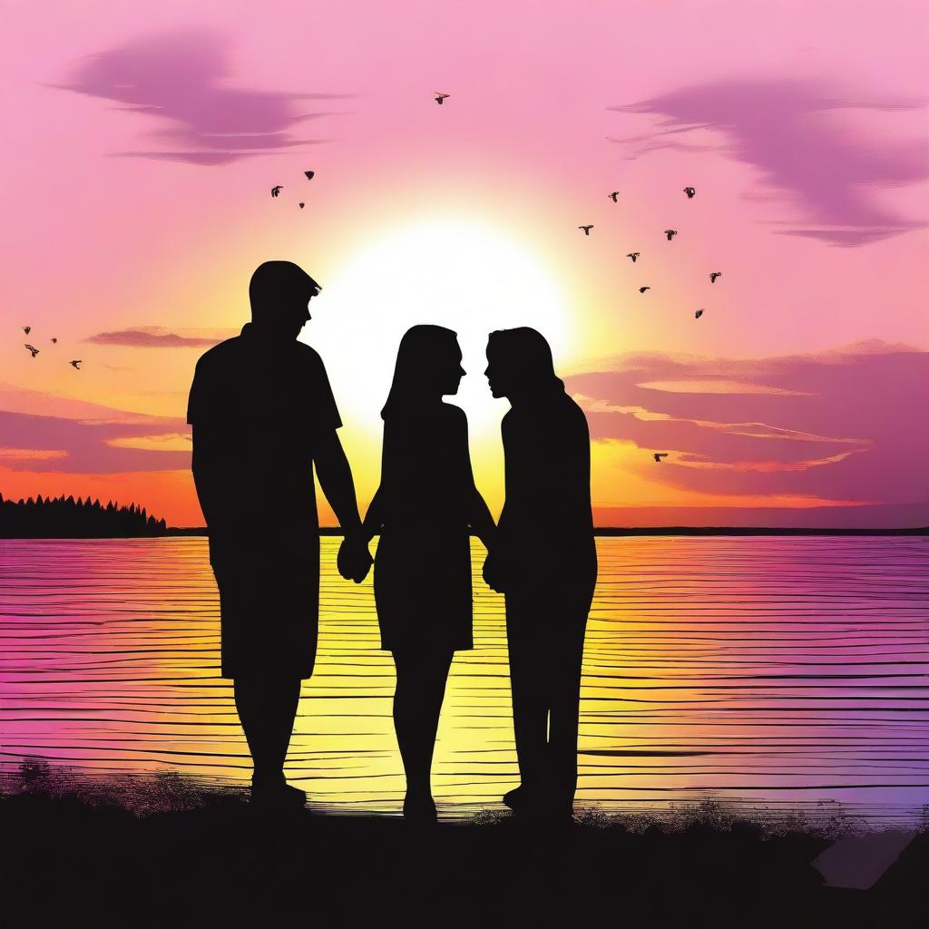 Create an image of a romantic couple enjoying a beautiful sunset