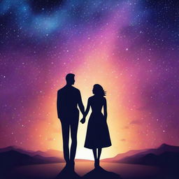 Create an image of a romantic couple with a beautiful star-filled background