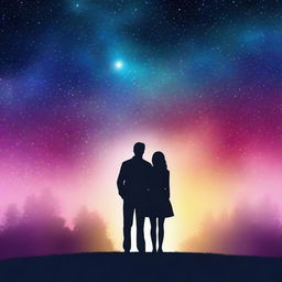 Create an image of a romantic couple with a beautiful star-filled background