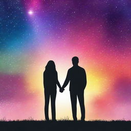 Create an image of a romantic couple with a beautiful star-filled background