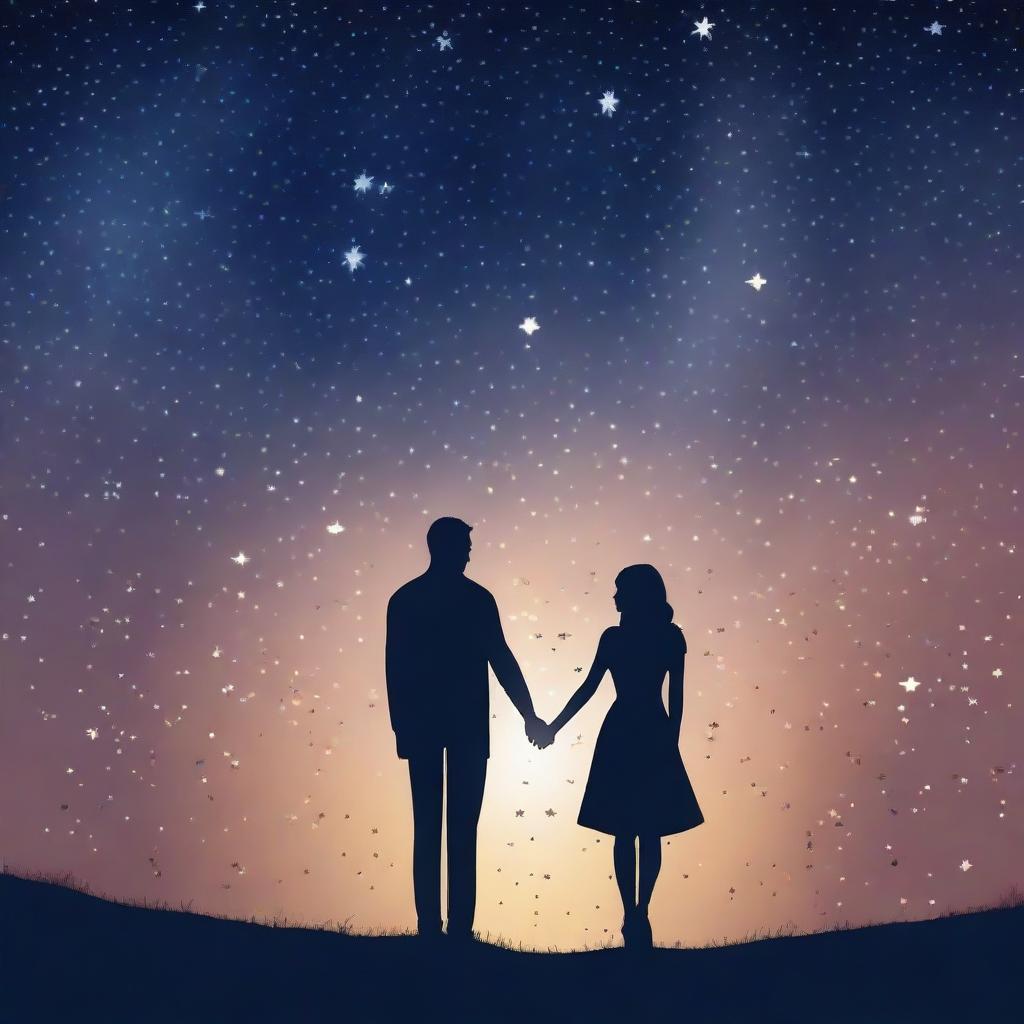 Create an image of a romantic couple with a simple but unique starry background