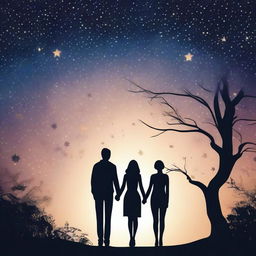 Create an image of a romantic couple with a simple but unique starry background