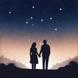 Create an image of a romantic couple with a simple but unique starry background