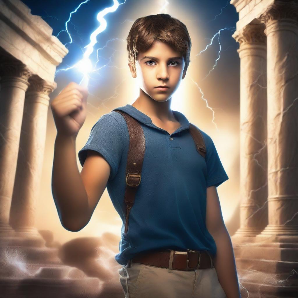 Create an image of a young teenage boy ready for an adventure into Greek mythology