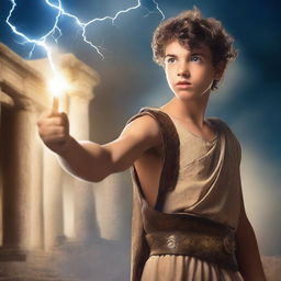 Create an image of a young teenage boy ready for an adventure into Greek mythology