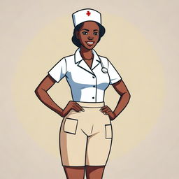 A cute African nurse girl standing with her hand on her hip, smoking a cigarette