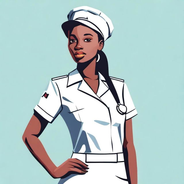 A cute African nurse girl standing with her hand on her hip, smoking a cigarette