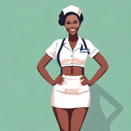 A cute African nurse girl standing with her hand on her hip, sipping a beer