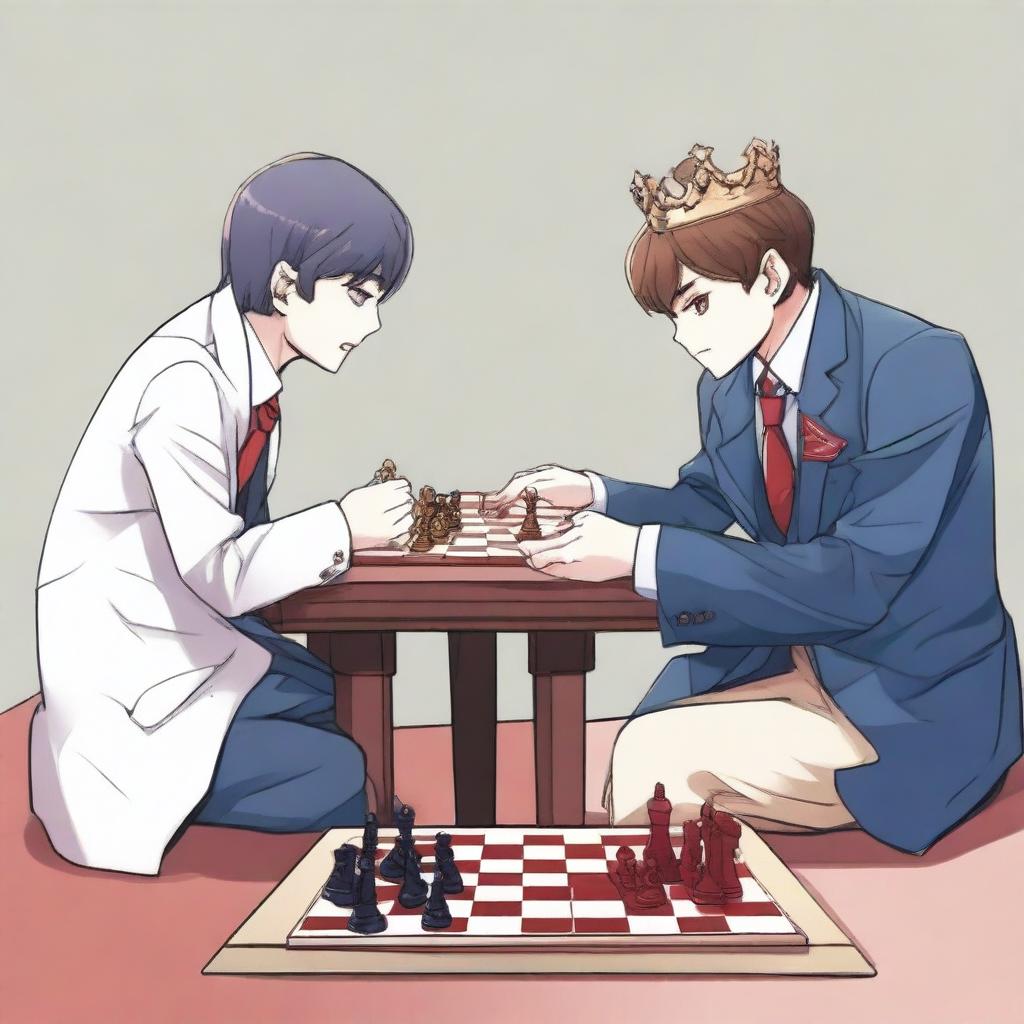 A manhwa-style scene featuring two people playing chess