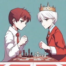 A manhwa-style scene featuring two people playing chess