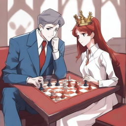 A manhwa-style scene featuring two people playing chess