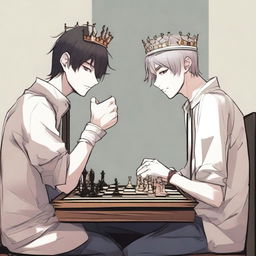 A manhwa-style scene featuring two people playing chess