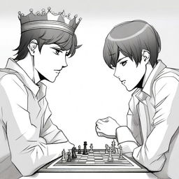 A manhwa-style scene featuring two people playing chess