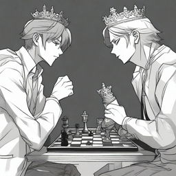 A manhwa-style scene featuring two people playing chess