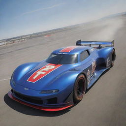 NASCAR race cars reinterpreted in an Airpunk aesthetic, incorporating streamlined, aerodynamic designs, winged body styles, powerful air-jet engines, and a sky pilot ambience