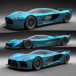 NASCAR racing cars conceptualized in an Aquapunk style, featuring streamlined aquatic designs, underwater functionality, high-power turbine propulsion, and bio-luminescent accents evoking deep-sea creatures