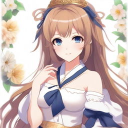 Create an image of the ultimate waifu, a beautiful and charming anime-style character with a warm smile, expressive eyes, and elegant attire