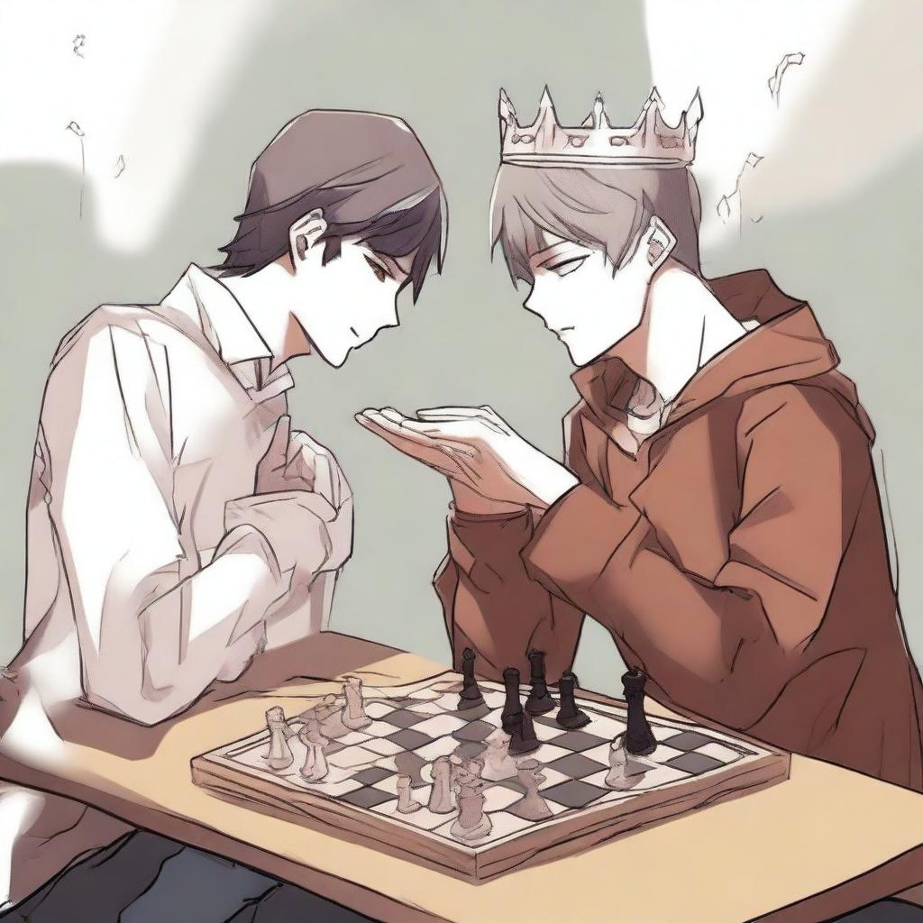 A manhwa-style scene featuring two people playing chess