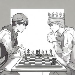 A manhwa-style scene featuring two people playing chess