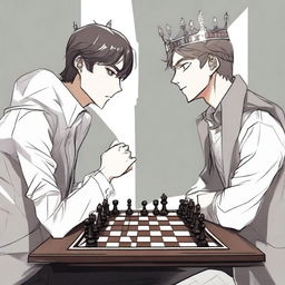 A manhwa-style scene featuring two people playing chess