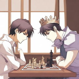 A manhwa-style scene featuring two people playing chess