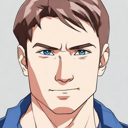 Create an anime-style image of a 40-year-old man with short brown hair and blue eyes