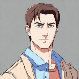 Create an anime-style image of a 40-year-old man with short brown hair and blue eyes