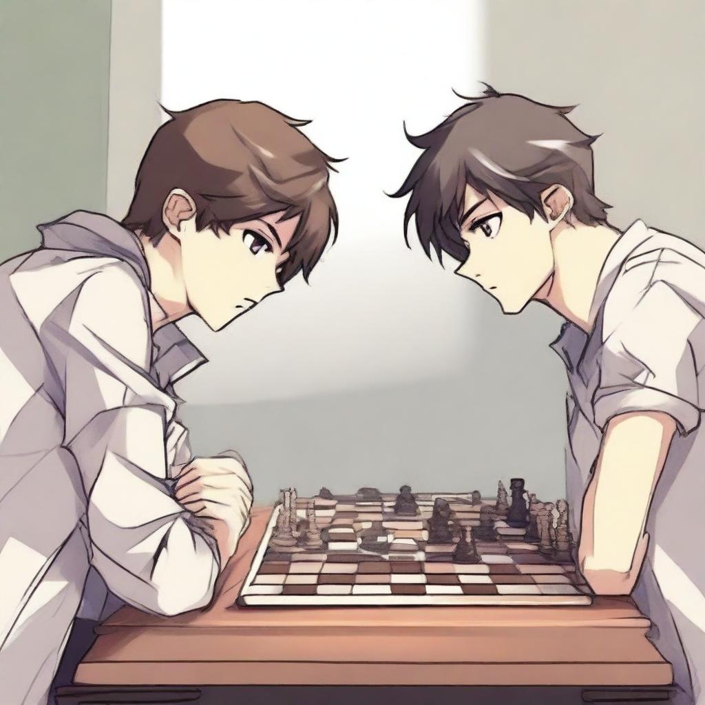 A manhwa-style scene featuring two people playing chess