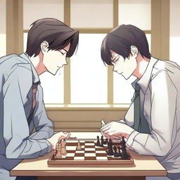 A manhwa-style scene featuring two people playing chess