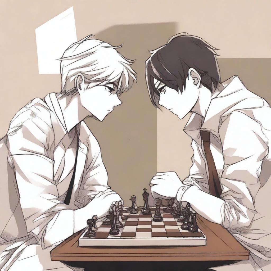 A manhwa-style scene featuring two people playing chess