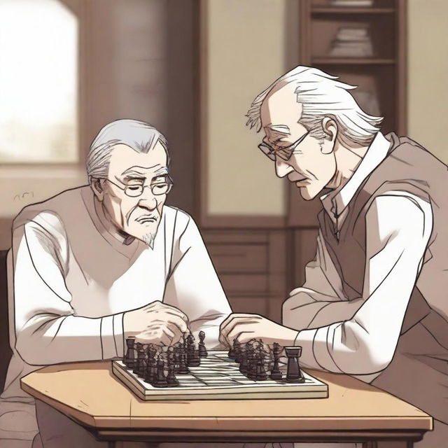 A manhwa-style scene featuring two people playing chess