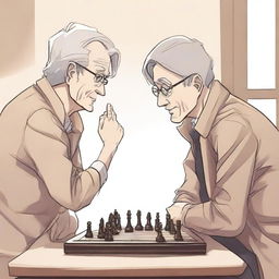 A manhwa-style scene featuring two people playing chess