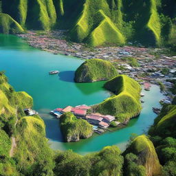 A detailed view of the Philippines showcasing its beautiful landscapes, including lush green mountains, pristine beaches, and vibrant cities