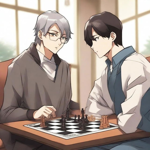 A manhwa-style scene featuring two people playing chess