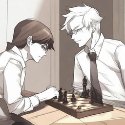 A manhwa-style scene featuring two people playing chess