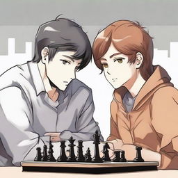 A manhwa-style scene featuring two people playing chess