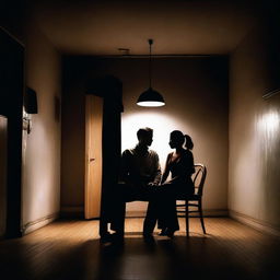 A man and a woman in a dark room