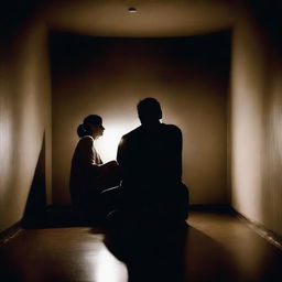 A man and a woman in a dark room