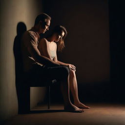 A man and a woman in a dark room