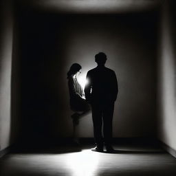 A man and a woman in a dark room