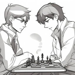 A manhwa-style scene featuring two people playing chess